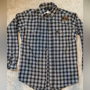 Wrangler Men's Navy and White Plaid Long-Sleeve Button-Down Shirt